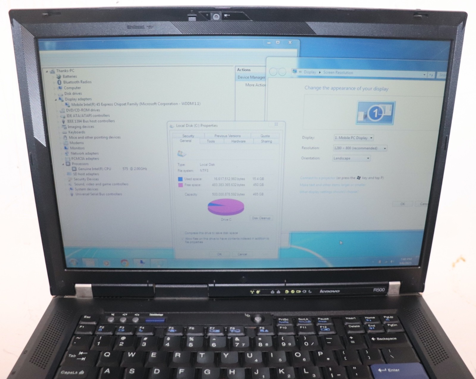 Lenovo ThinkPad R500|Intel Celeron@2.00GHz|4GRAM|500GB HDD|WIN 7Prof|WiFi|Webcam