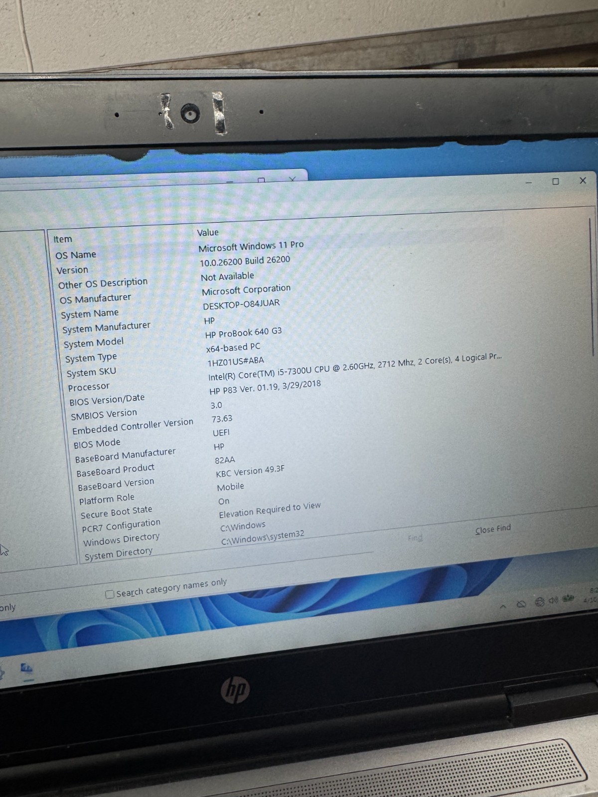 HP PROBOOK 640 G3 Core I5-7300U 8GB RAM 128GB SSD 2.60GHz Laptop *Read # 5101