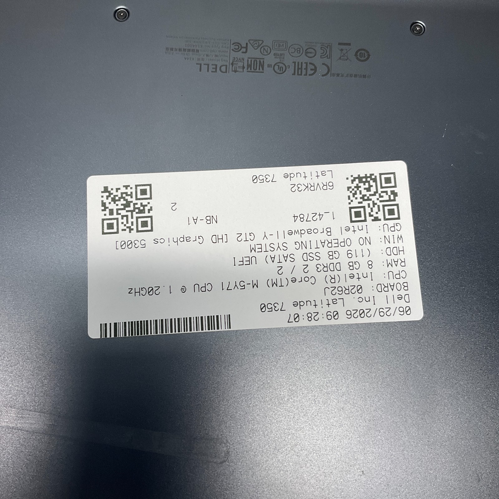 Dell Latitude 7350 TOUCH Core m-5Y71 @ 1.20GHz 8GB RAM 128GB SSD NO OS BAD BATT