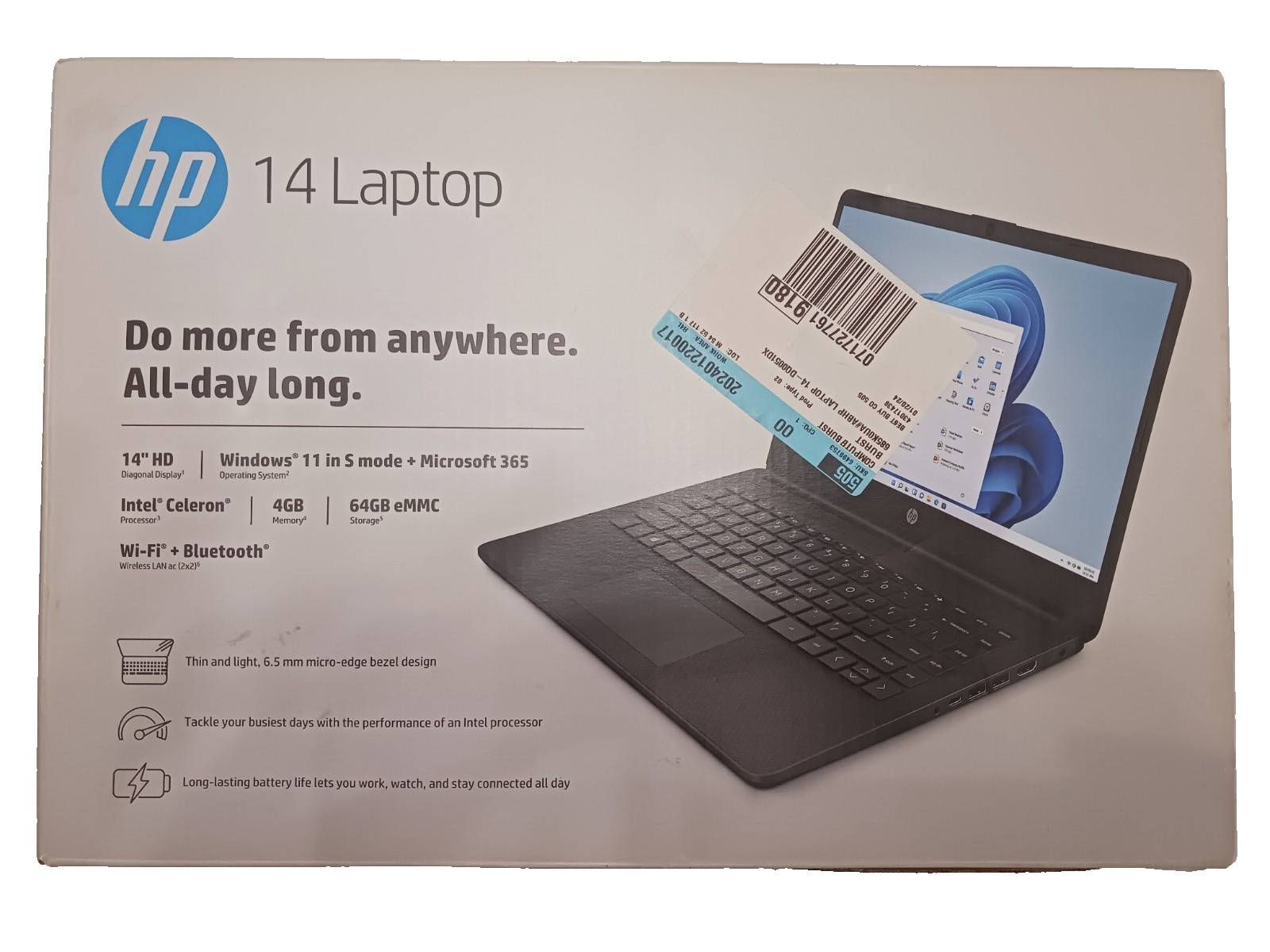 HP 14″ DQoo51DX LED Black Intel Celeron N4120 4GB RAM 64GB EMMC