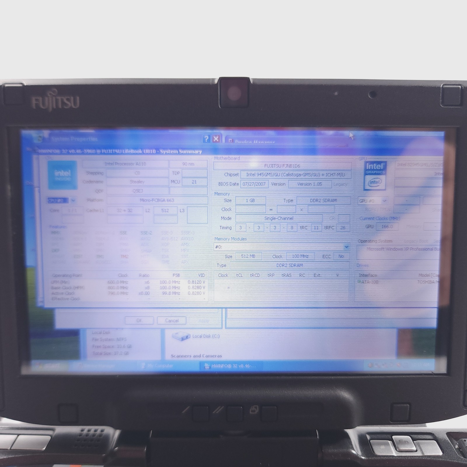 Retro Gaming Laptop Fujitsu U810 Intel 800 MHz 1 GB RAM 35 GB HD Windows XP Pro