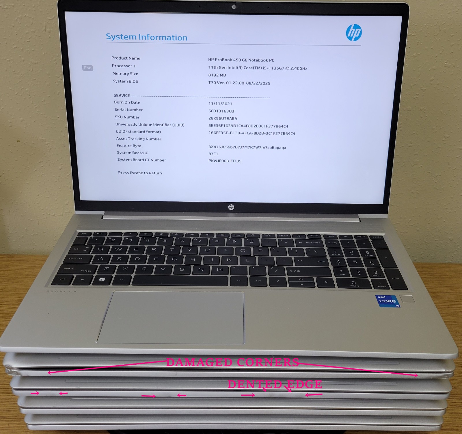 (Lot of 5)HP ProBook 450 G8 i5-1135G7 2.40GHz 8/16GB No OS/SSD **BIOS LOCKED**
