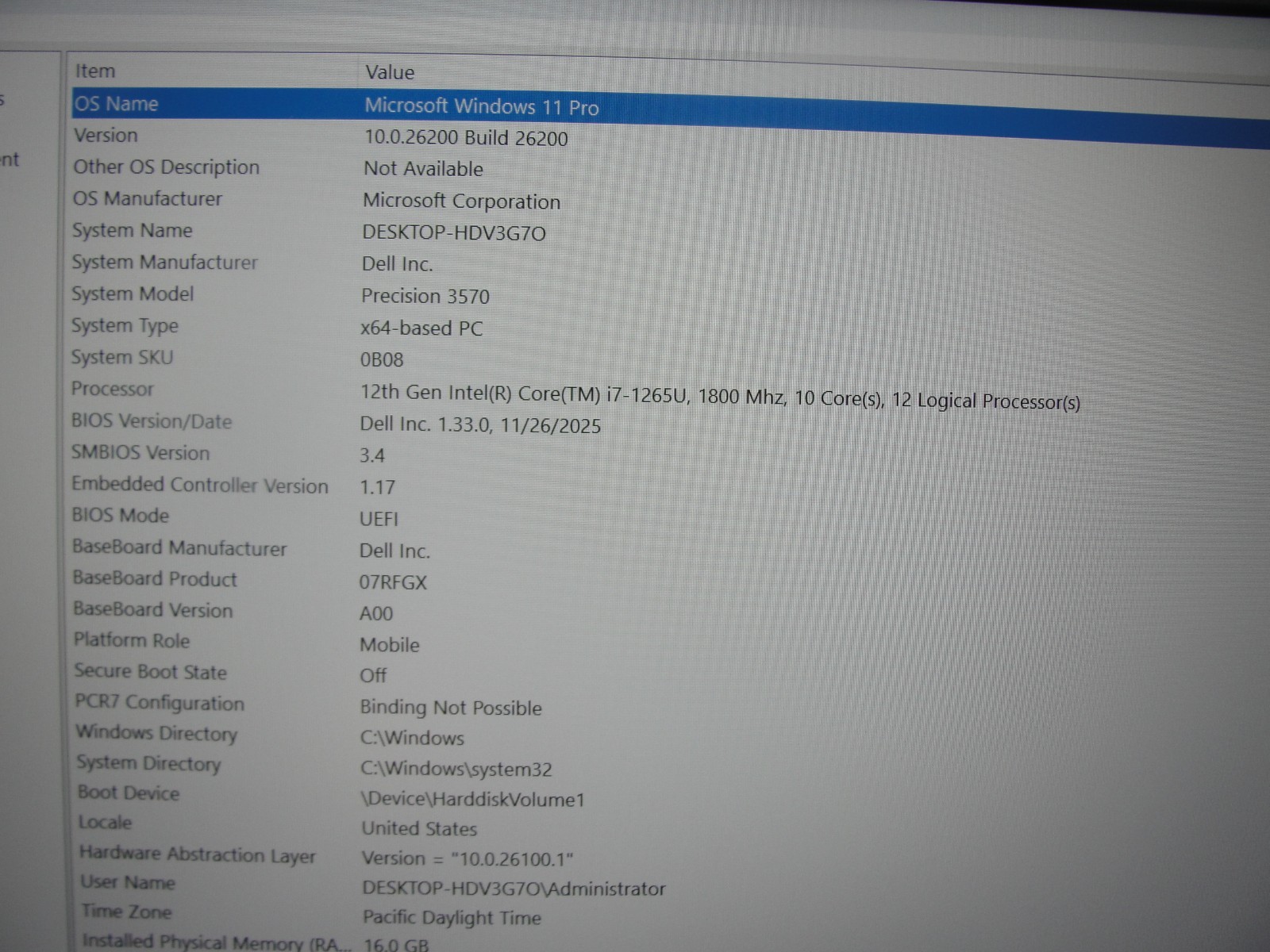 Dell Precision 3570 15.6”FHD Core i7-1265U 1.8GHz 16GB RAM 256GB SSD NV T550+P/A