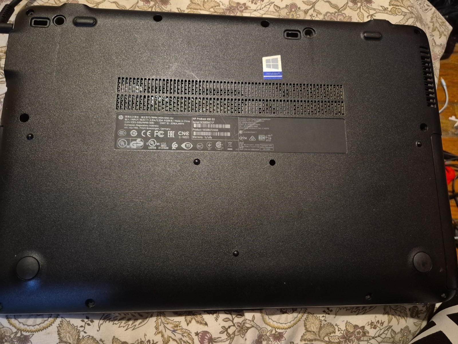 HP ProBook 650 G3 8GB, i5-7200U, 2.50GHz, 256GB DRIVE NO OS