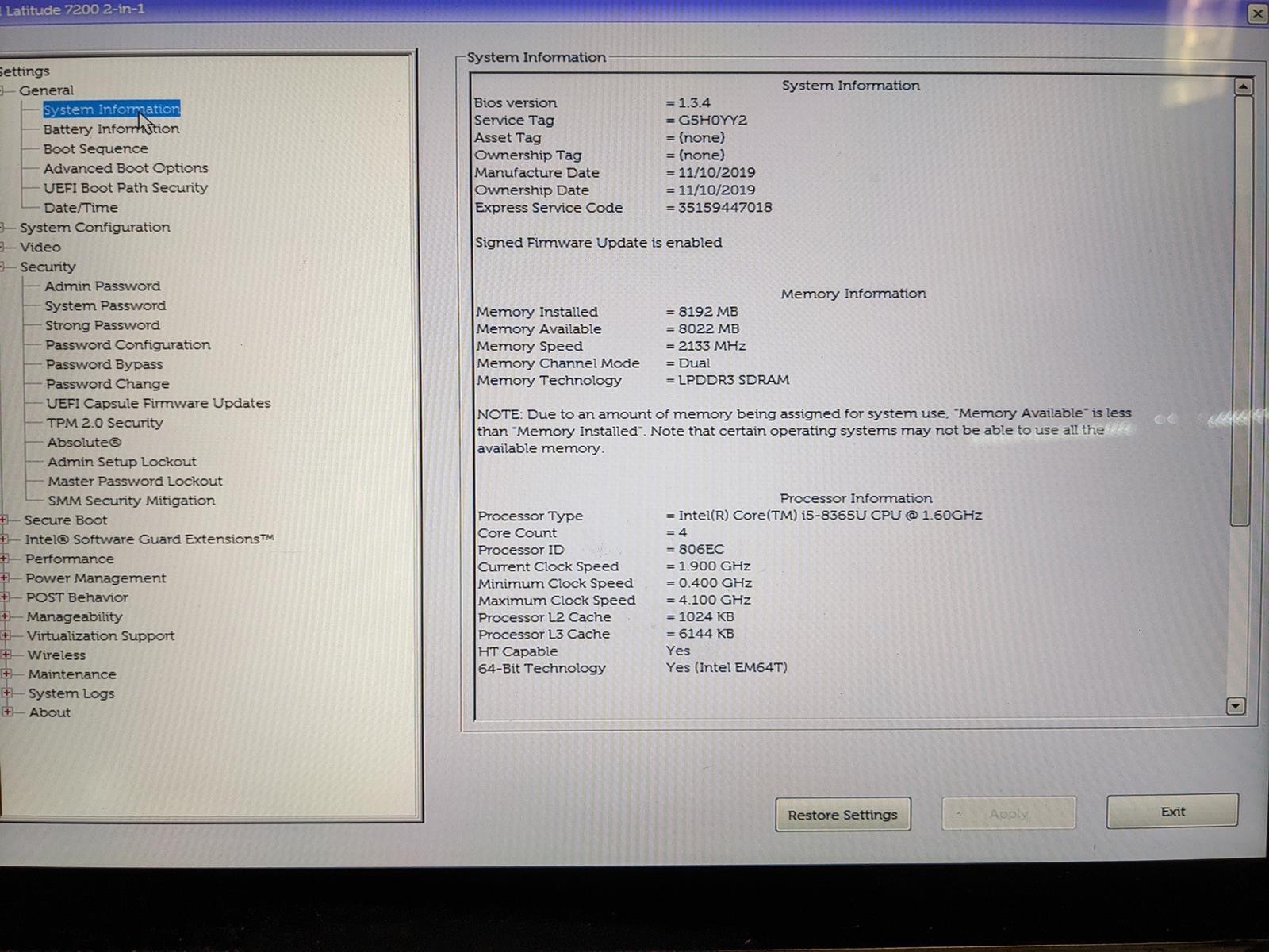 DELL LATITUDE 7200 2-IN-1 i5-8365U @ 1.60GHz, 16GB RAM, NO HDD/OS