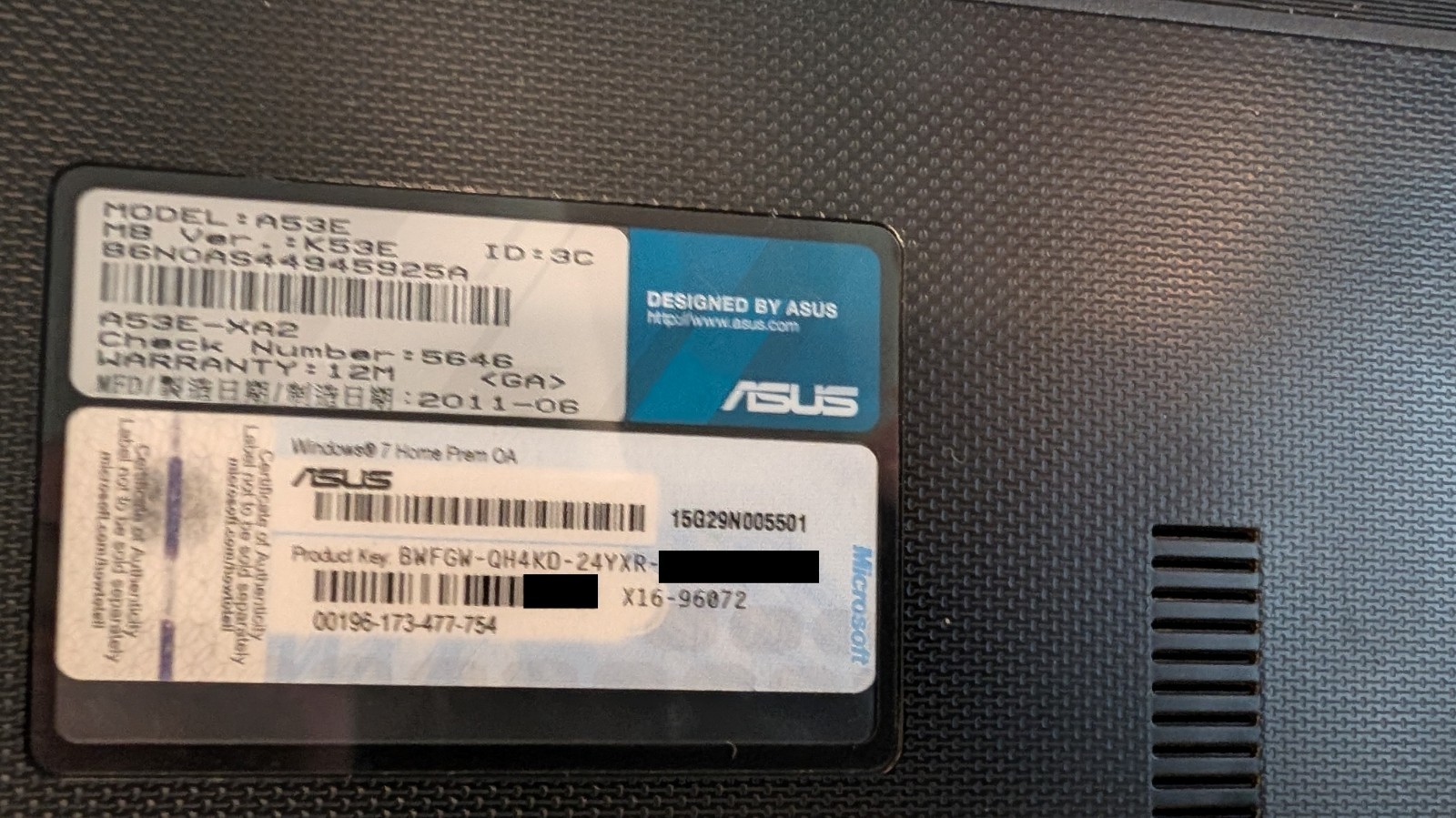 Used Asus A53E-XA2 Laptop 500GB Intel core i5 2410M 2.3GHZ