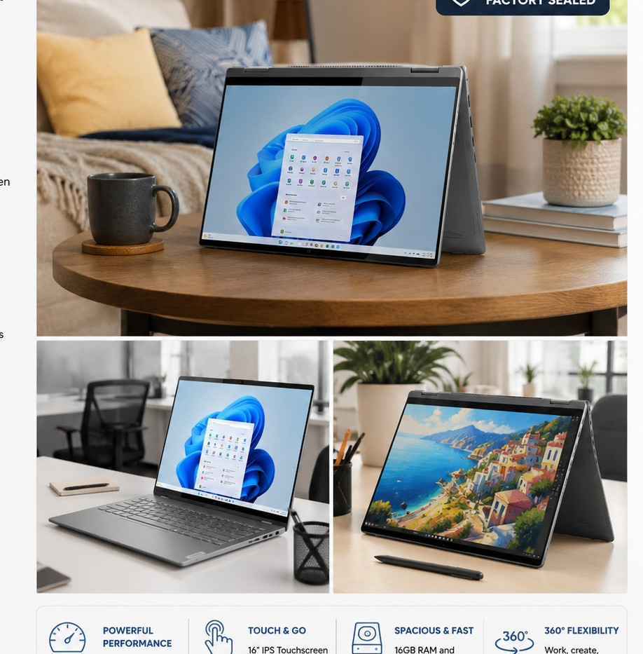 NEW Lenovo IdeaPad 5 16″ 2-in-1 Touch Laptop Ryzen 7 8845HS 16GB RAM 1TB SSD