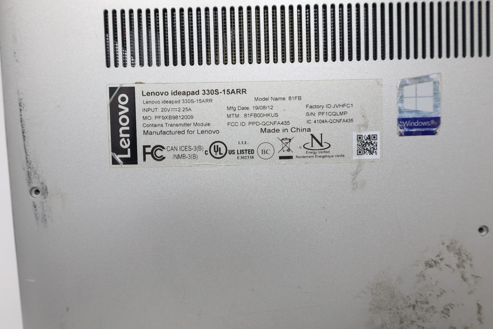 LENOVO IDEAPAD 330S-15ARR | Specs Unknonwn – FOR PARTS or AS IS NOT WORKING