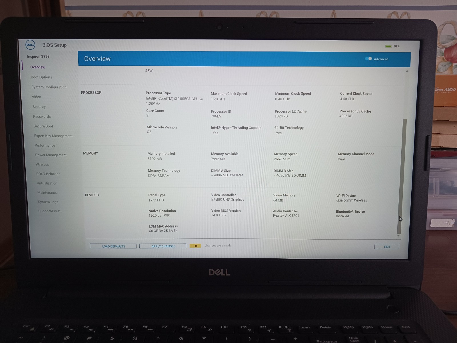 DELL Inspiron 3793 17″ Scn Intel i3 8GB RAM DVD 250GB SSD *New Batt* Windows 11
