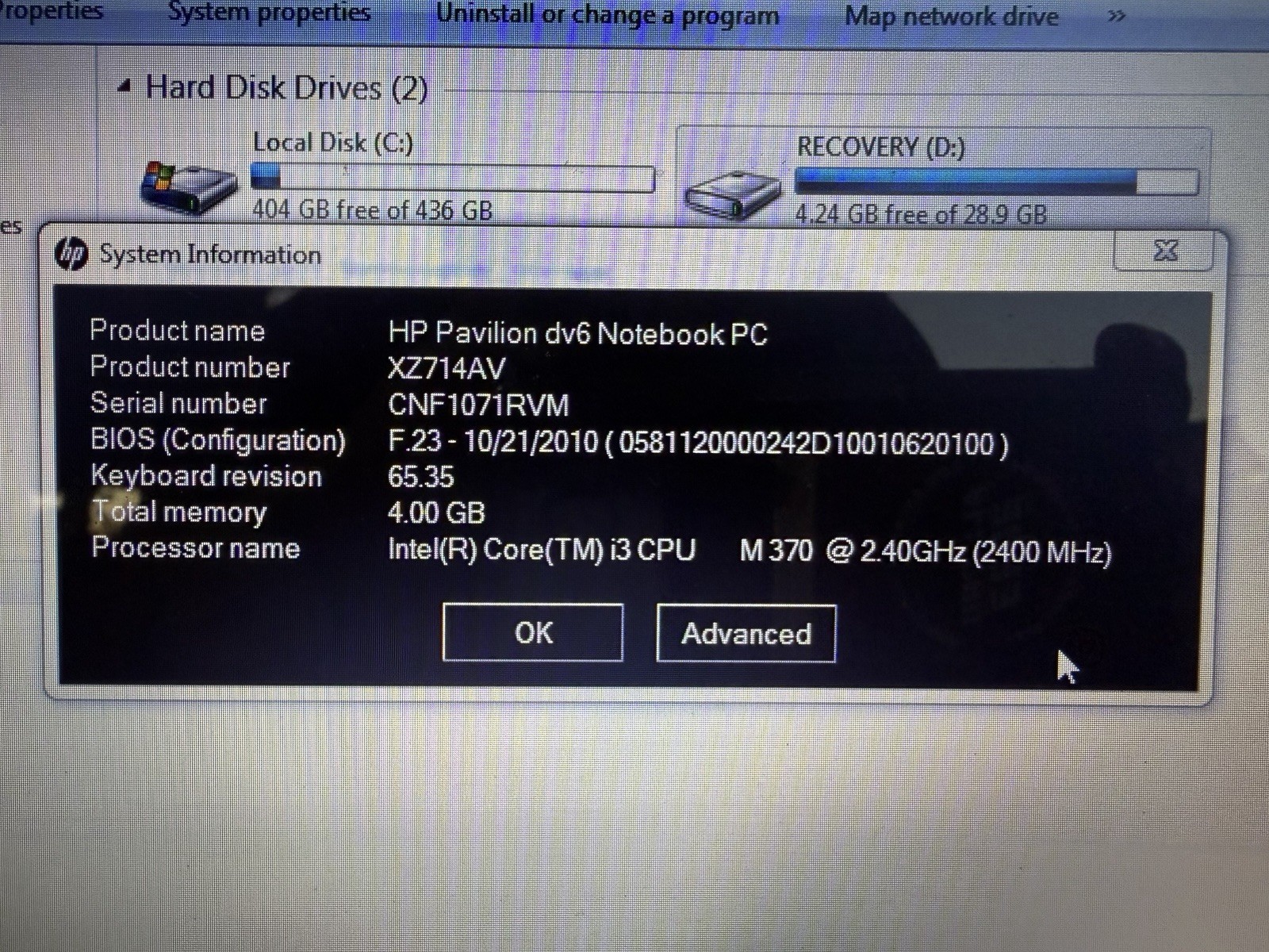 HP Pavilion DV6-3030us 15.6″ HD Laptop Core i3-M350 4GB 500GB Win-10 DVD-RW READ