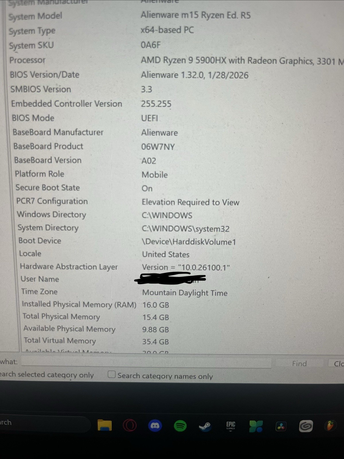 Alienware m15 Ryzen Ed. R5 15in Ryzen 9 5900HX RTX 3070 16GB 512GB W11