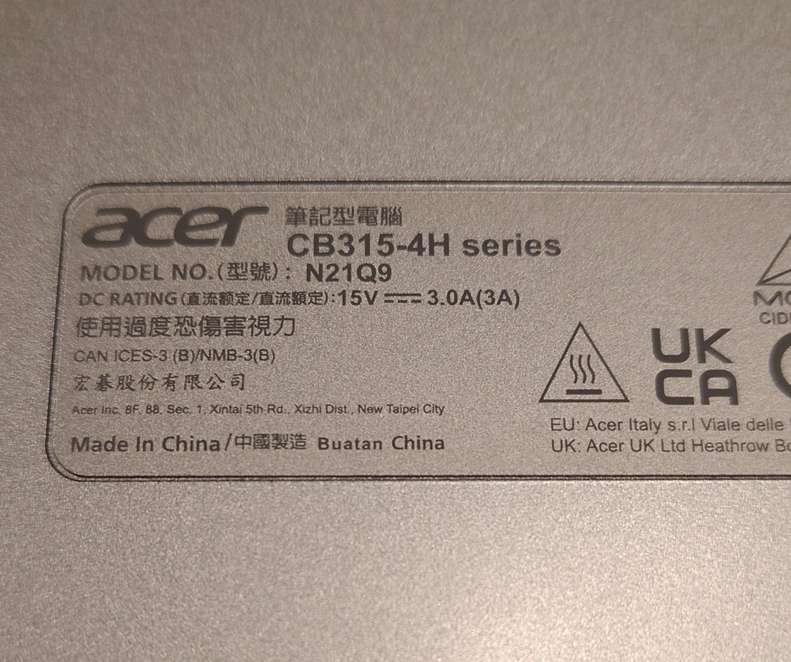 Acer Chromebook CB315-4H 15.6″ Intel Celeron Chrome OS Silver Wi-Fi Webcam