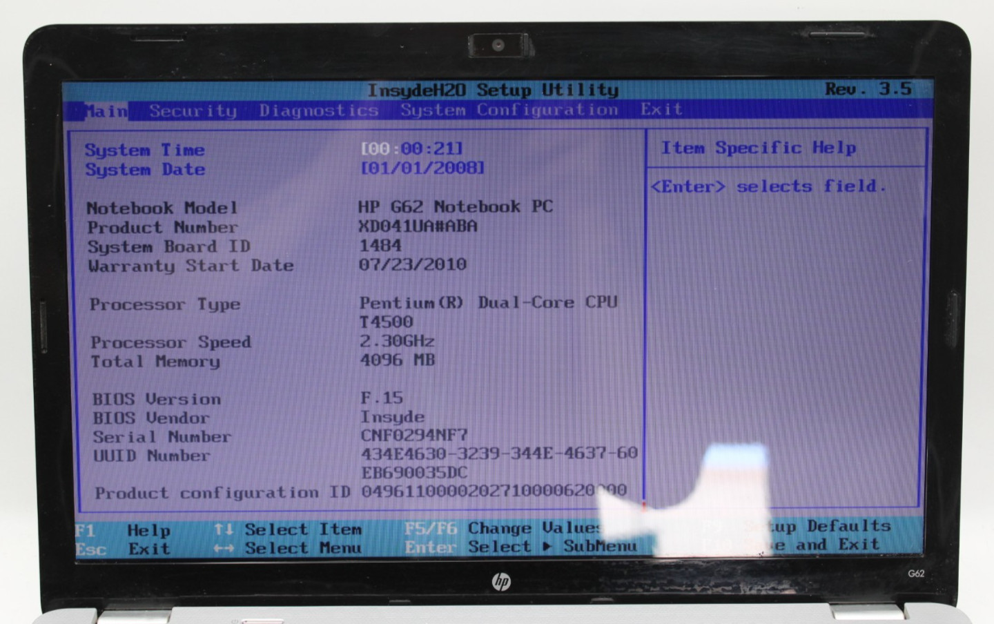 HP G62 Pentium-T4500@2.3GHz 4GB DDR2 NO STORAGE OR OS *USED/TESTED*