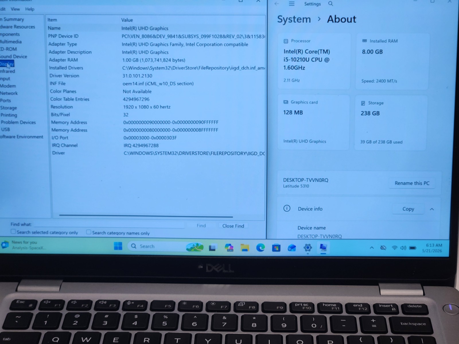 Dell Latitude 5310 13.3″ Touchscreen i5-10310U 1.6GHz 8GB RAM 256GB SSD W11P