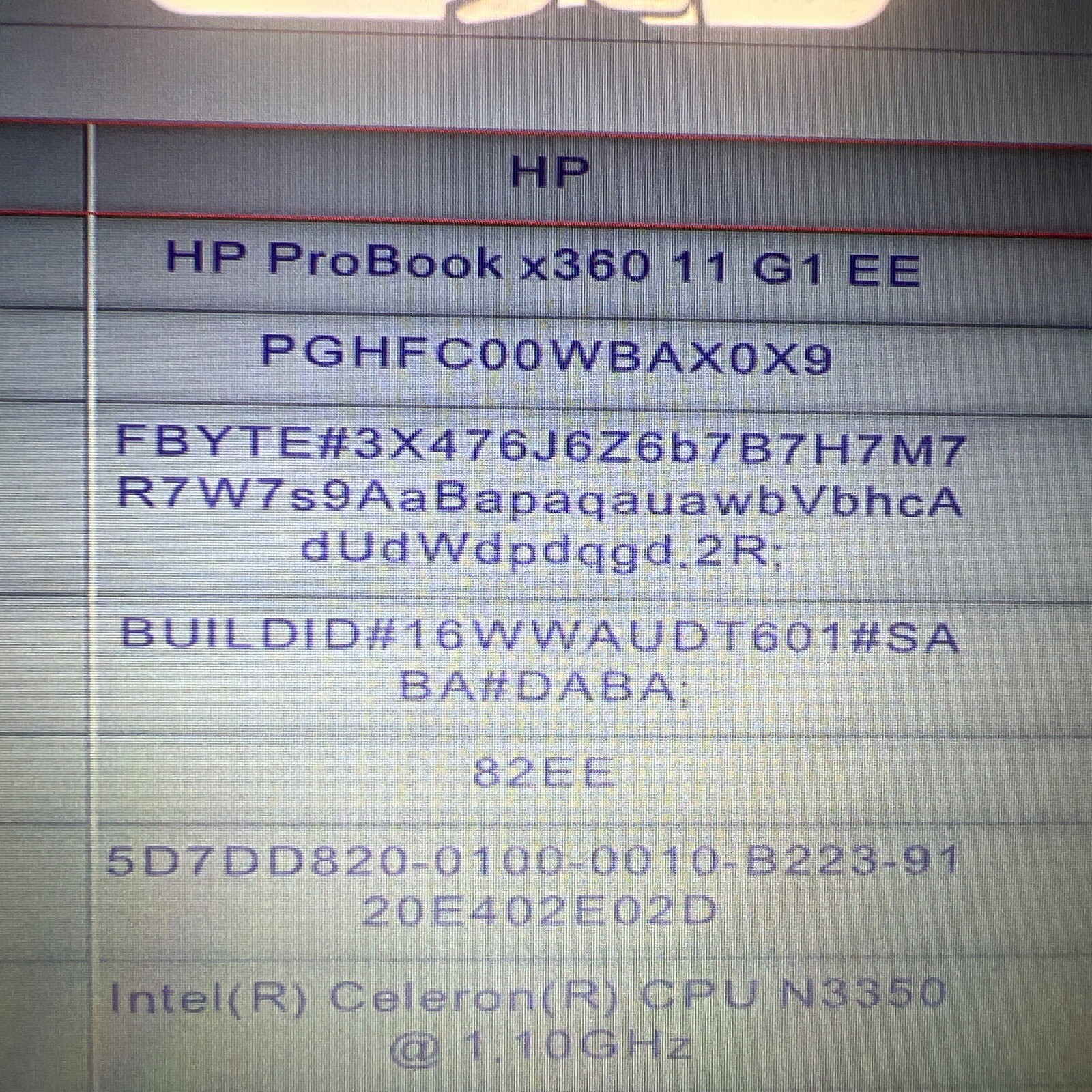 HP Probook 11 G1 ee Celeron CPU N3350 @ 1.1GHz 128GB SSD 4GB***NO BATTERY