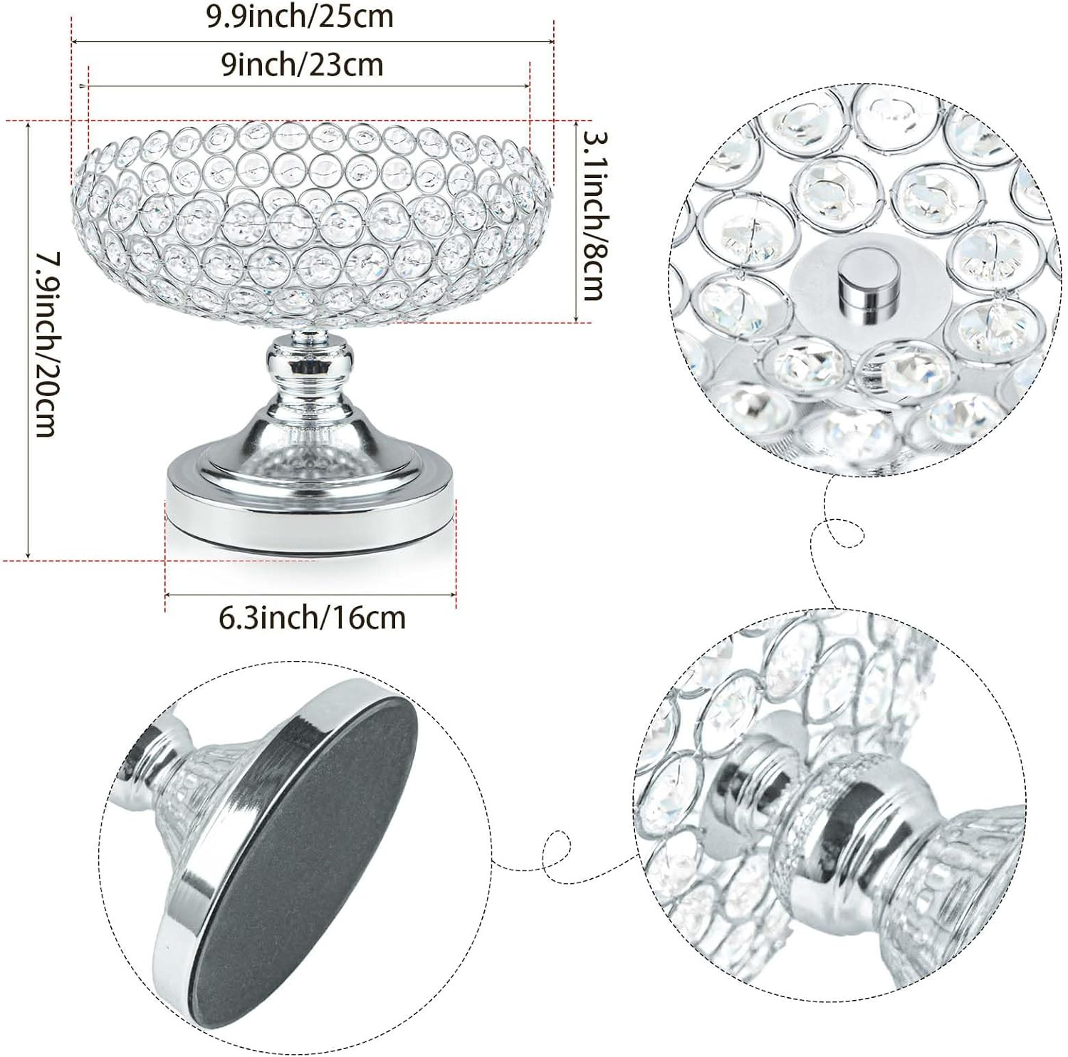 Hollow-Carved Crystal Fruit Bowl for Table Centerpiece – Silver