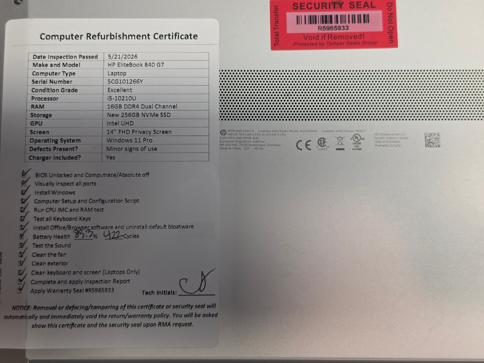 HP EliteBook 840 G7 14″ Windows 11 Laptop – i5-10210U, 16GB RAM, New 256GB SSD
