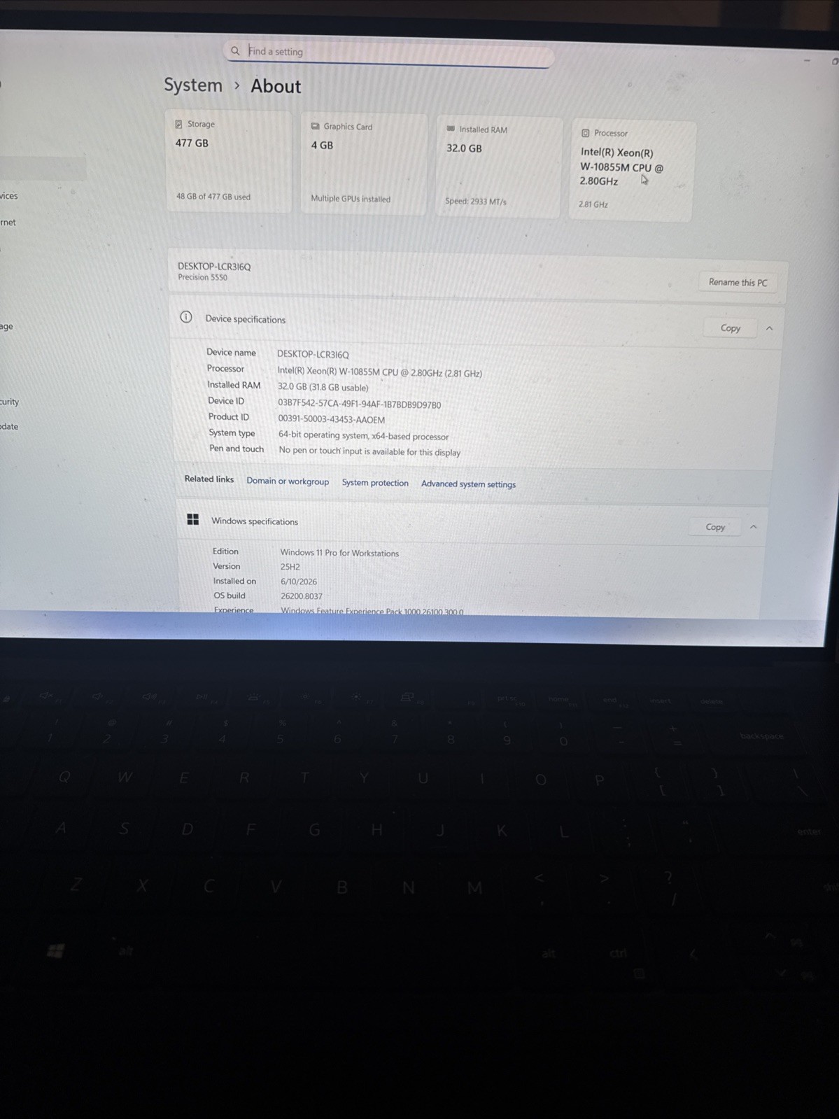 Dell Precision 5550 15.6” Xeon W-10855M 32GB 512GB Quadro T2000 READ