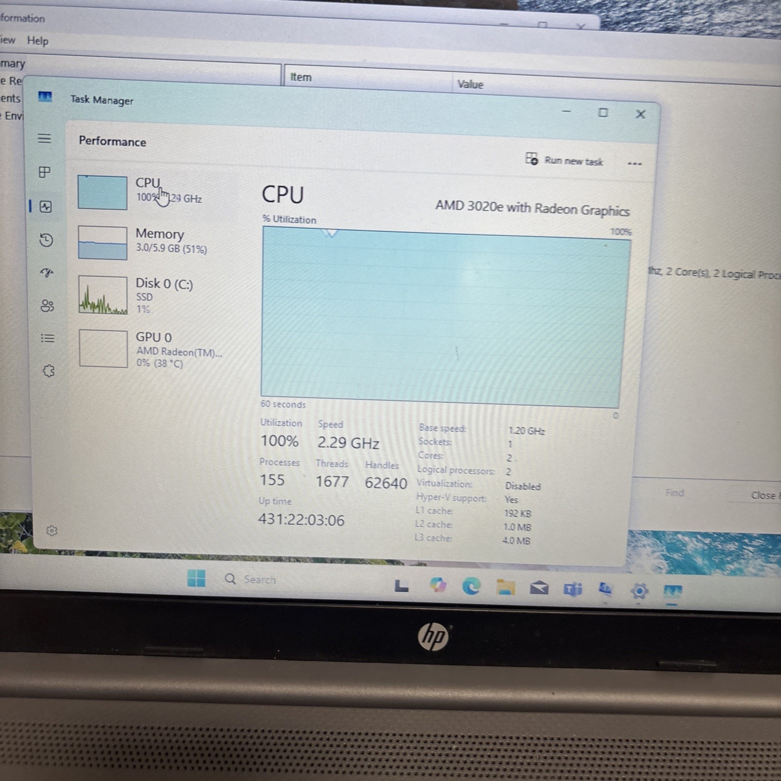 HP NoteBook 255 G8 15.6″ AMD 3020e 1.2GHz 8GB RAM 256GB SSD With Powecord