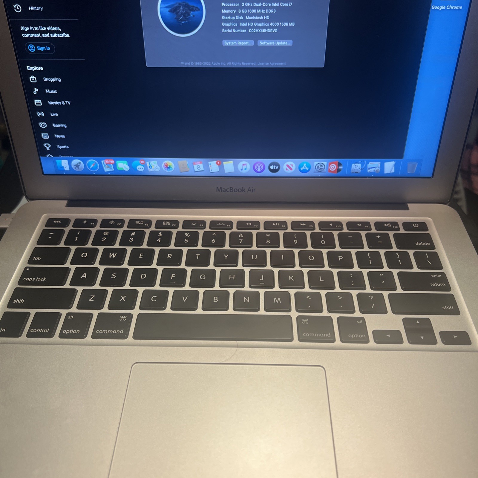 Apple MacBook Air A1466 i7-3667U 2.0GHz 8GB RAM Mid 2012 Catalina Version 10. 15