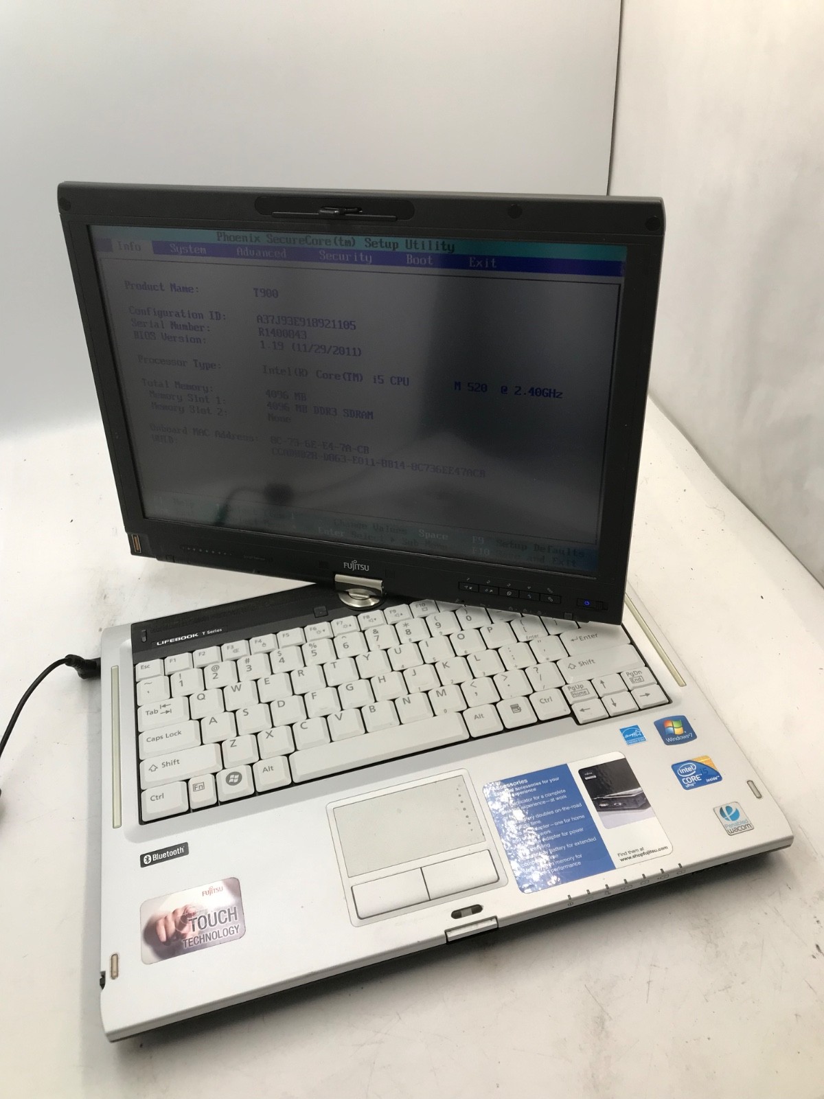 Fujitsu LifeBook T900 Intel Core i5-520M 13″ 4Gb RAM – BOOTS TO BIOS -MZ