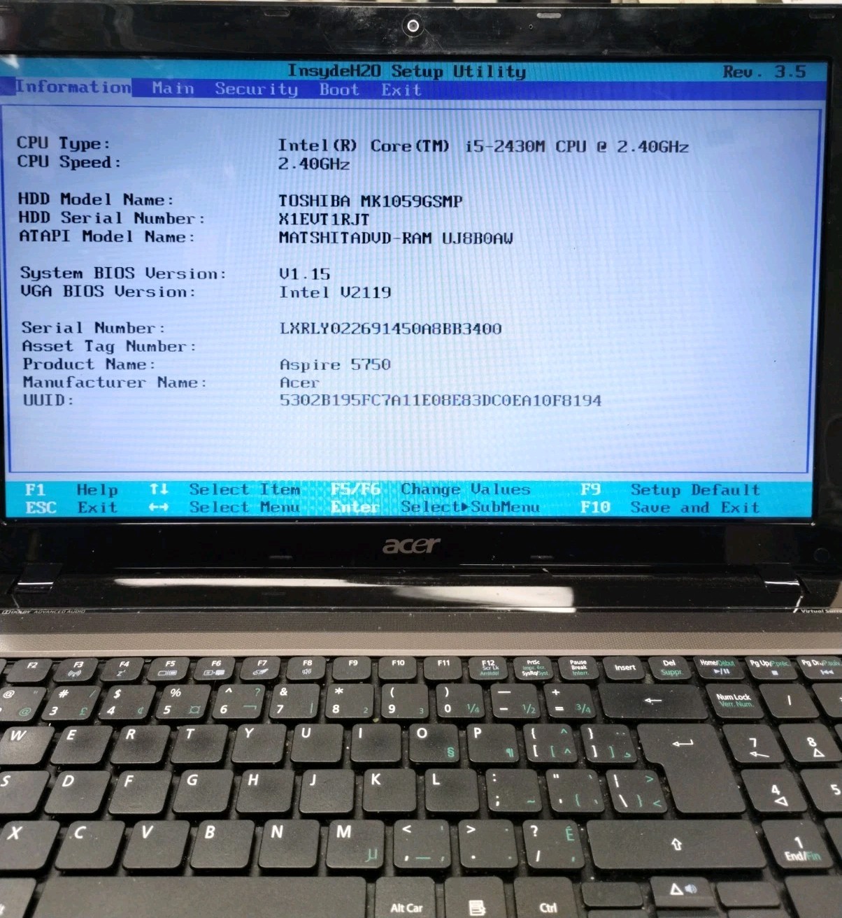 Acer Aspire 5750 P5WE0 15.6″ Laptop i5-2430M 2.40GHz 6GB RAM 1TB Boots/Bio H3907