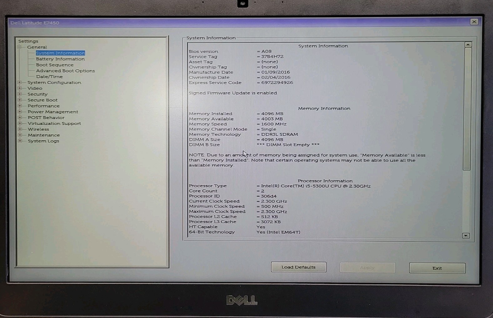 Dell Latitude E7450, Intel Core i5-5300U @ 2.3GHz, 4GB RAM, NO SSD, NO OS *READ*