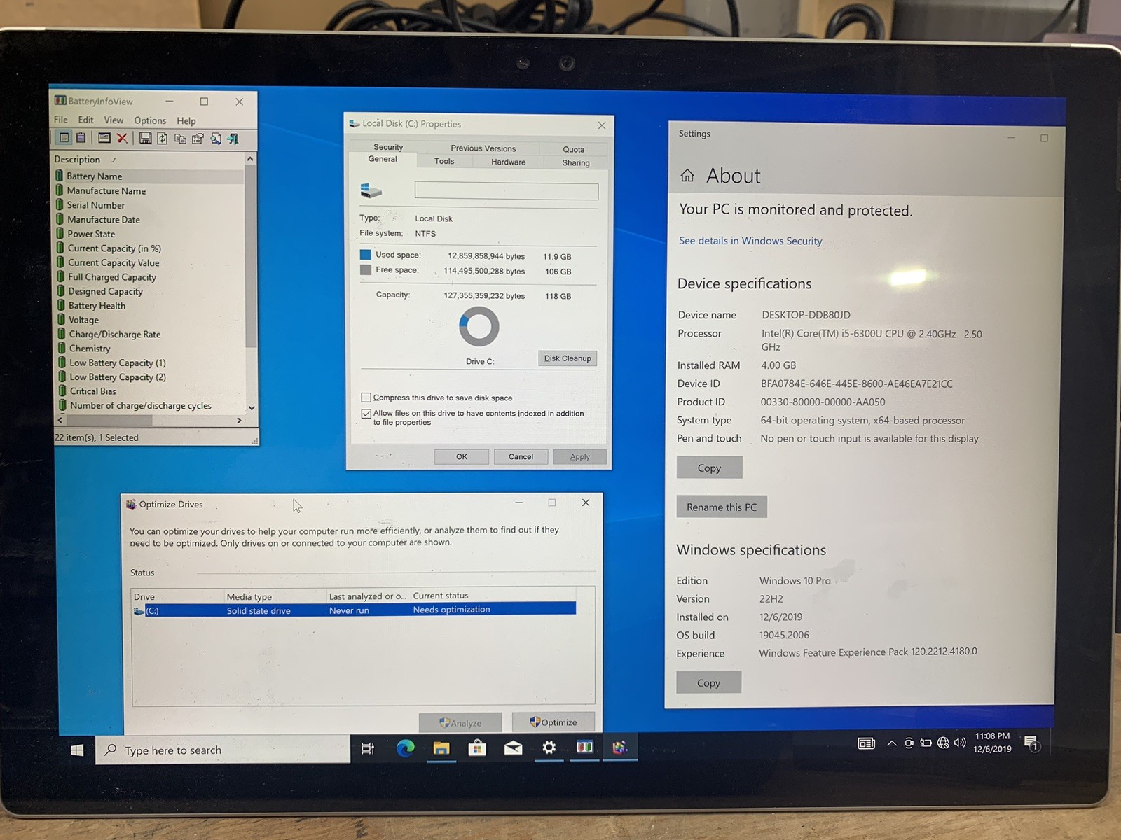 Microsoft Surface Pro 4 Intel Core i5-6300U@2.40GHz 4GB RAM 128GB SSD *READ*