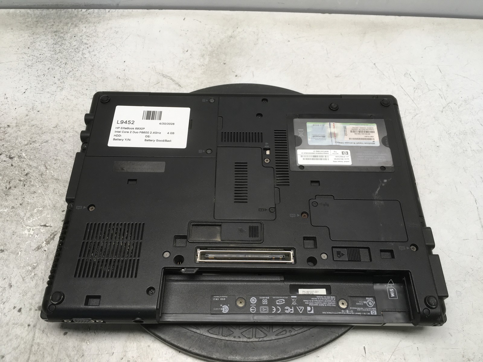 HP EliteBook 6930P Intel Core 2 Duo P8600 2.4GHz 4 GB NO HDD No Batt