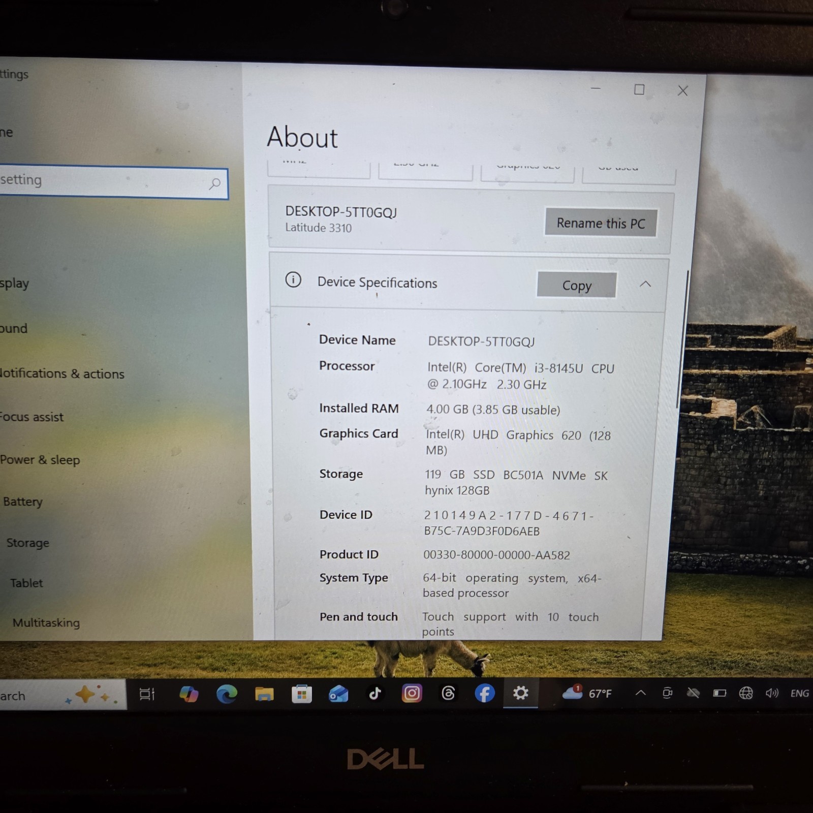 Dell LATITUDE 3310 13.3 TOUCH i3-8145U 2.1Ghz 4GB RAM 256GB SSD Win 11 Laptop