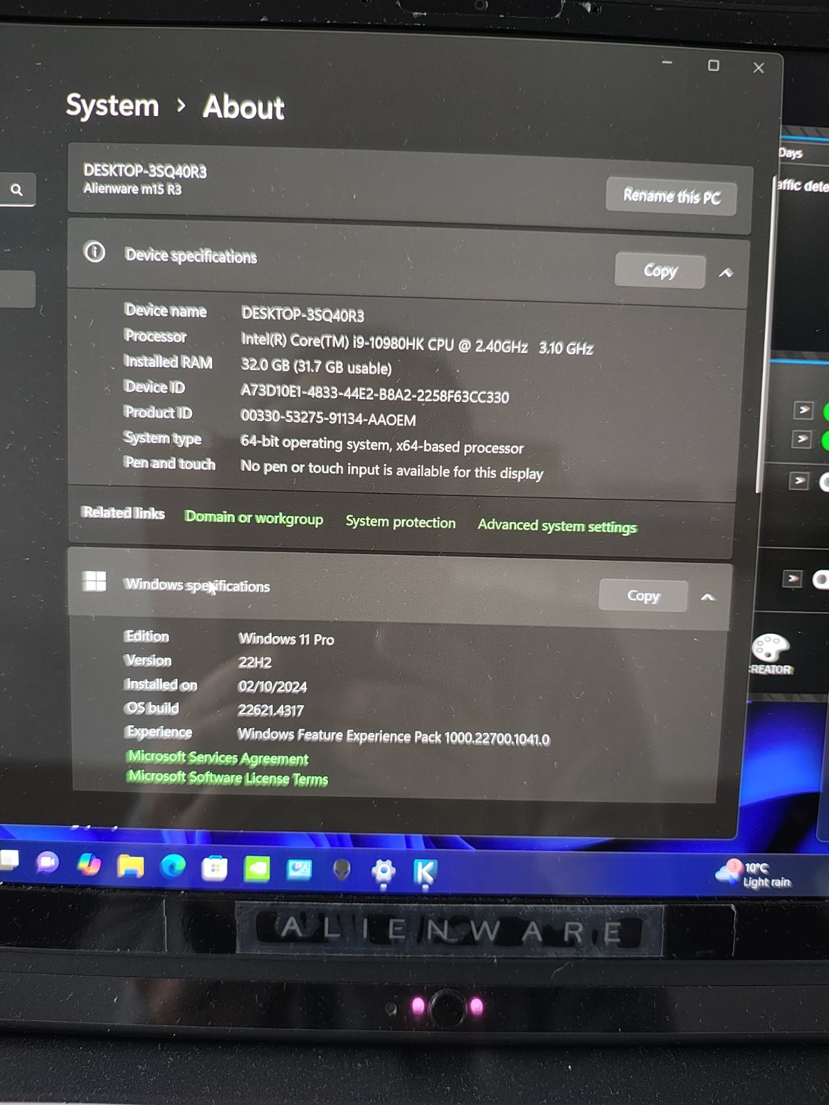 Alienware M15 R3 I9 32gb Rtx 2080