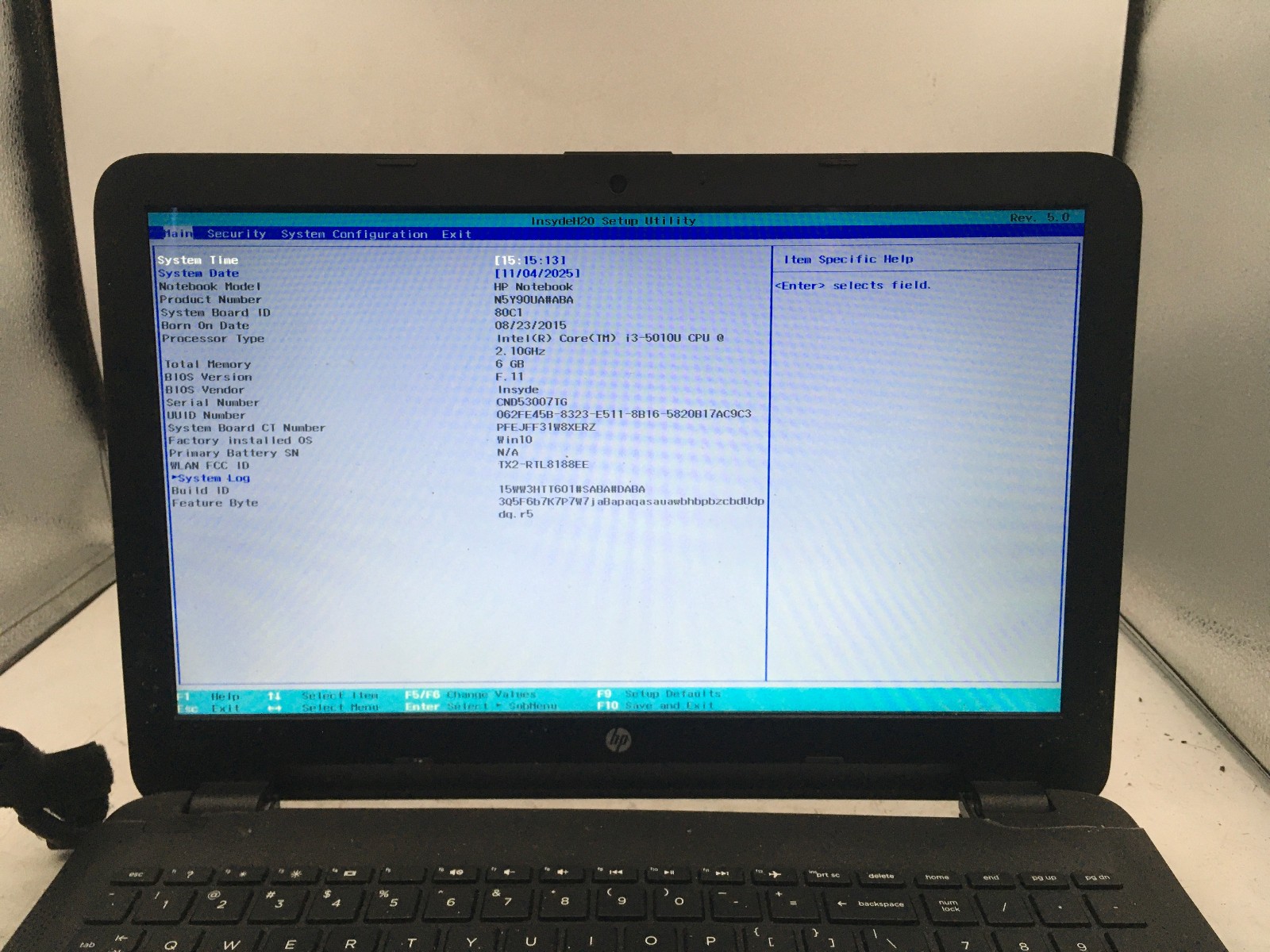 HP 15 AC121DX – BOOTS TO BIOS – INTEL I3 5010U – 6GB RAM – READ DESCRIPTION – BB