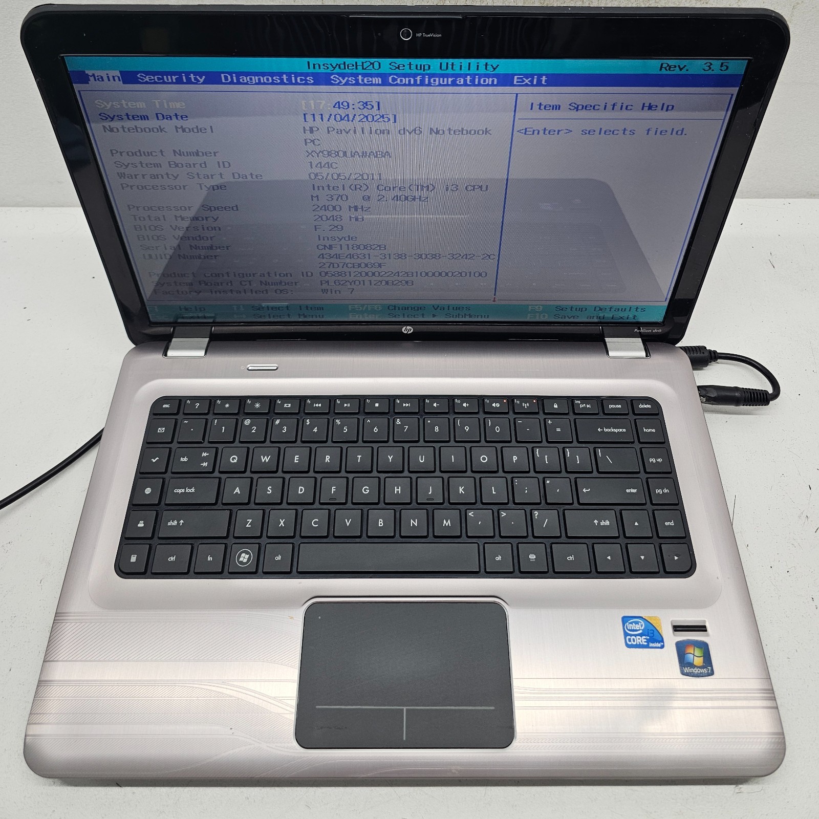 HP Pavilion DV6-3225DX 15.6″ Laptop Intel Core i3-370M 2GB Ram NO HD/OS (FL)