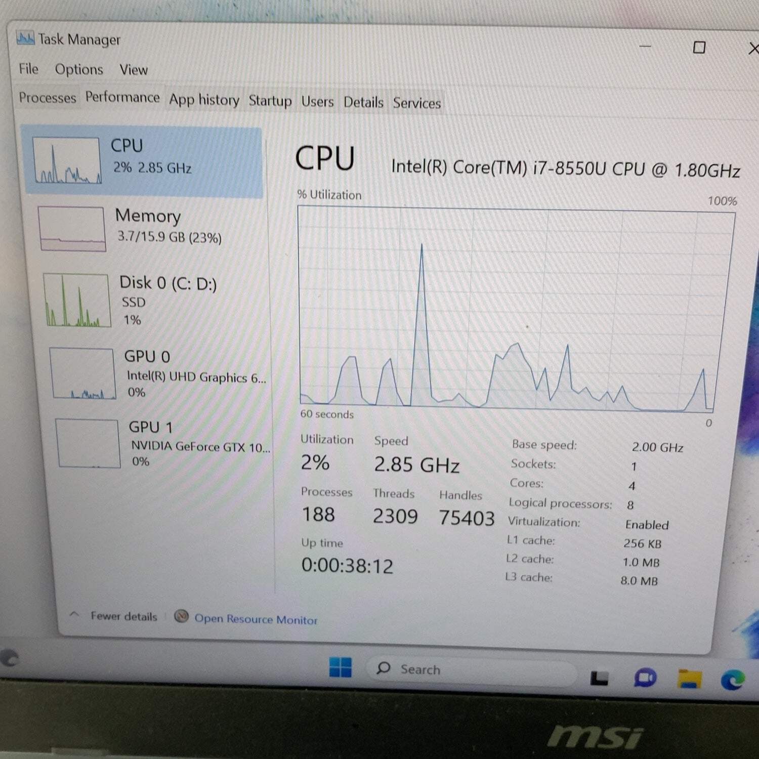 MSI Prestige MS-14B2 14″ i7-8550U 2.0GHz 16GB RAM 256GB SSD GeForce GTX 1050