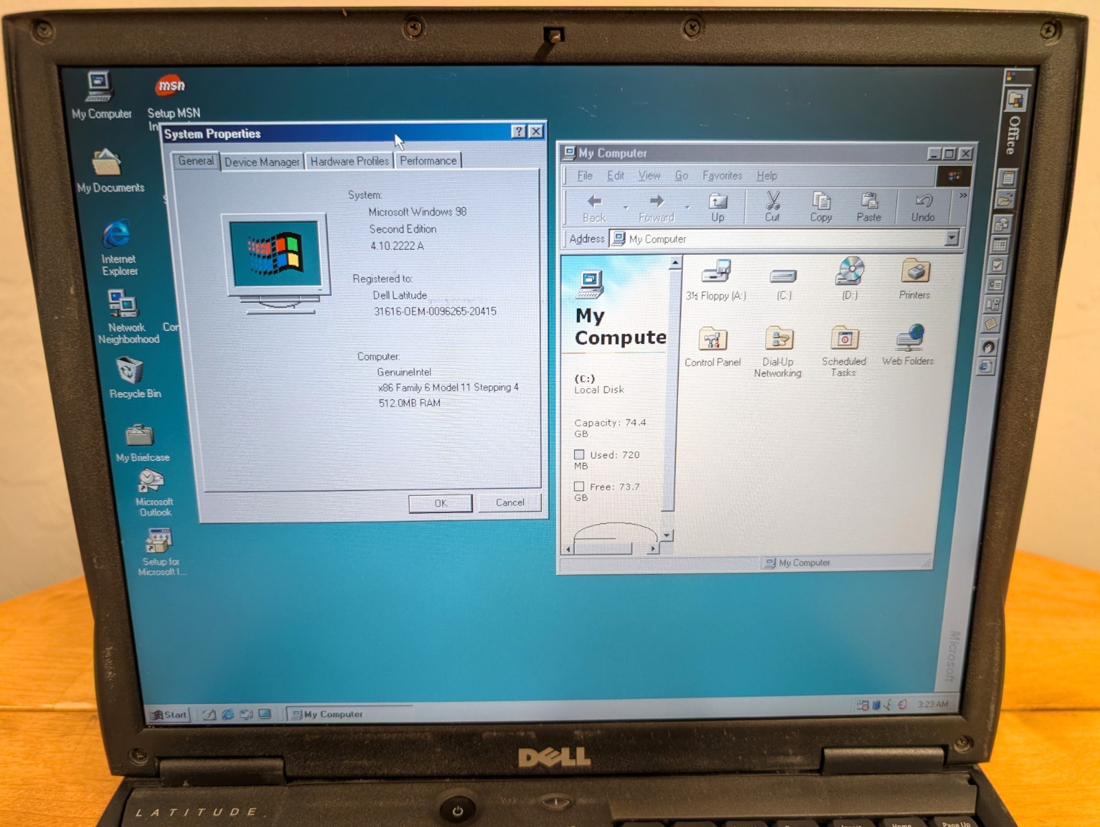 Vintage Dell Latitude C610 Laptop Windows 98 SE, MS Office, Serial port, CD