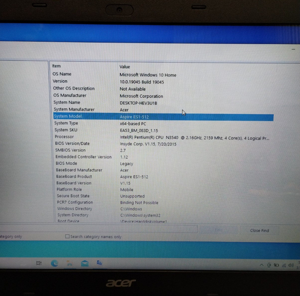 Acer Aspire ES1-512 MS2394 15.6″ Laptop Pentium N3540 8GB 1TB W10H *Read* H3938