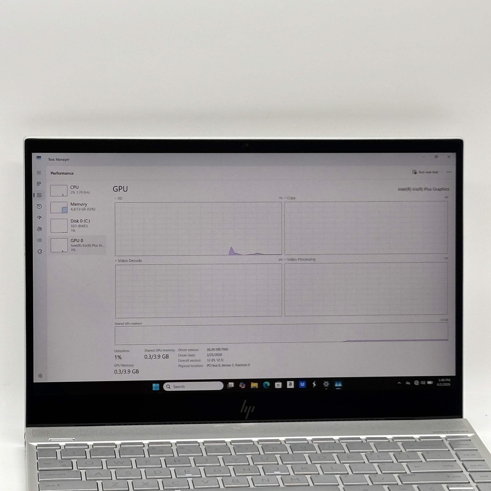 Broken HP Envy 13-AQ1076NR 13″ i7-1065G7 1.3GHz 8GB RAM 512GB SSD Read