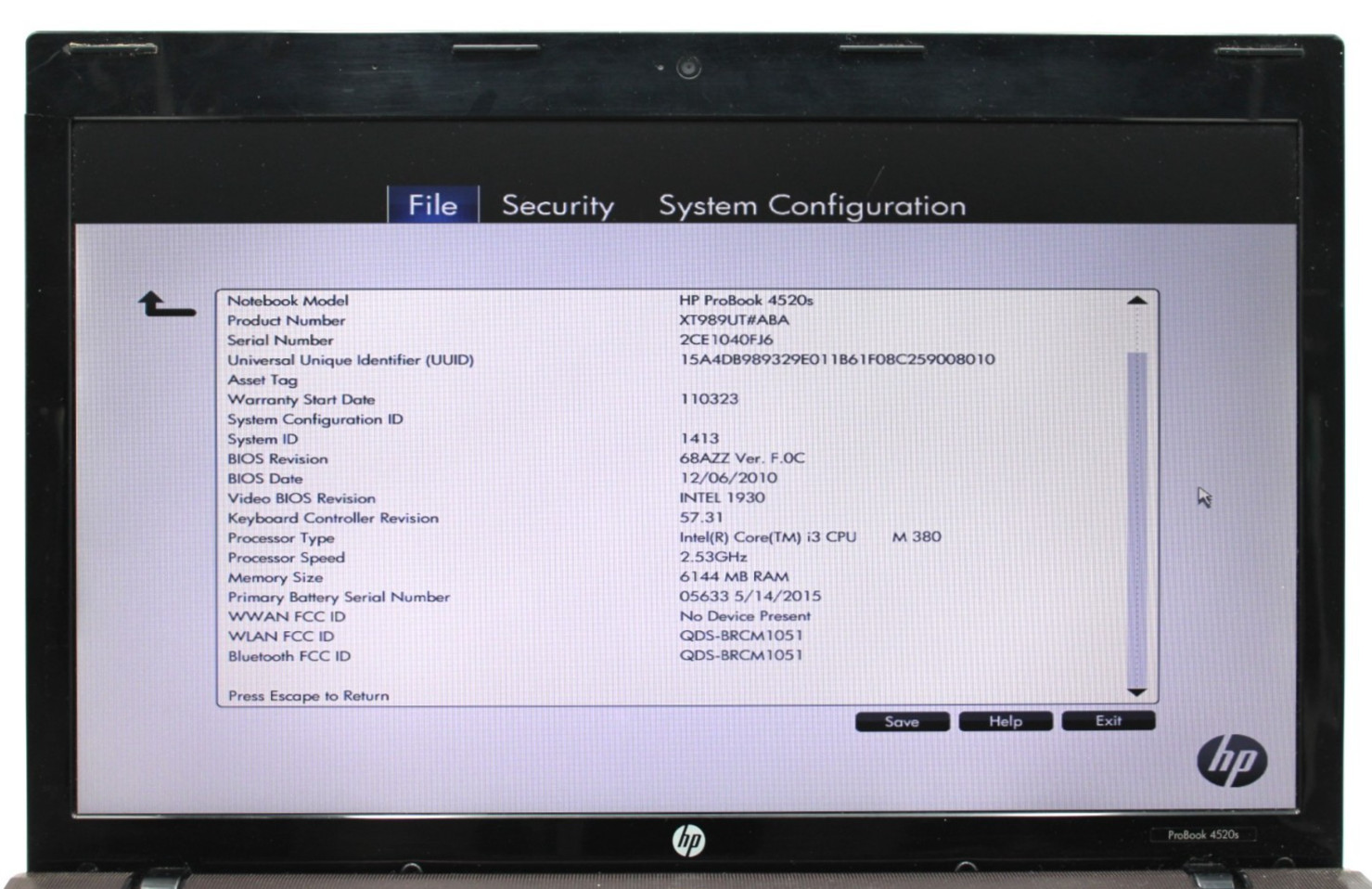 HP ProBook 4520s i3-330M@2.13GHz 2GB DDR3 NO STORAGE OR OS *USED/TESTED*