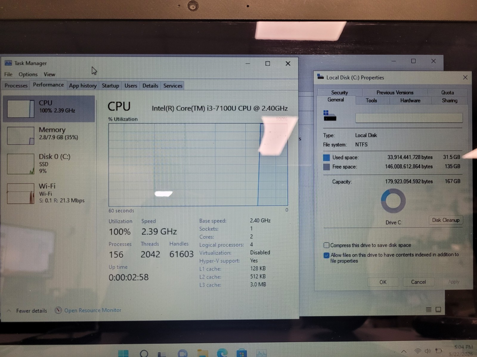 Hp laptop 15- bs0xx 15.6″ i3-7100u 2.4ghz 8gb ram 180gb ssd charger CND7201Q3X