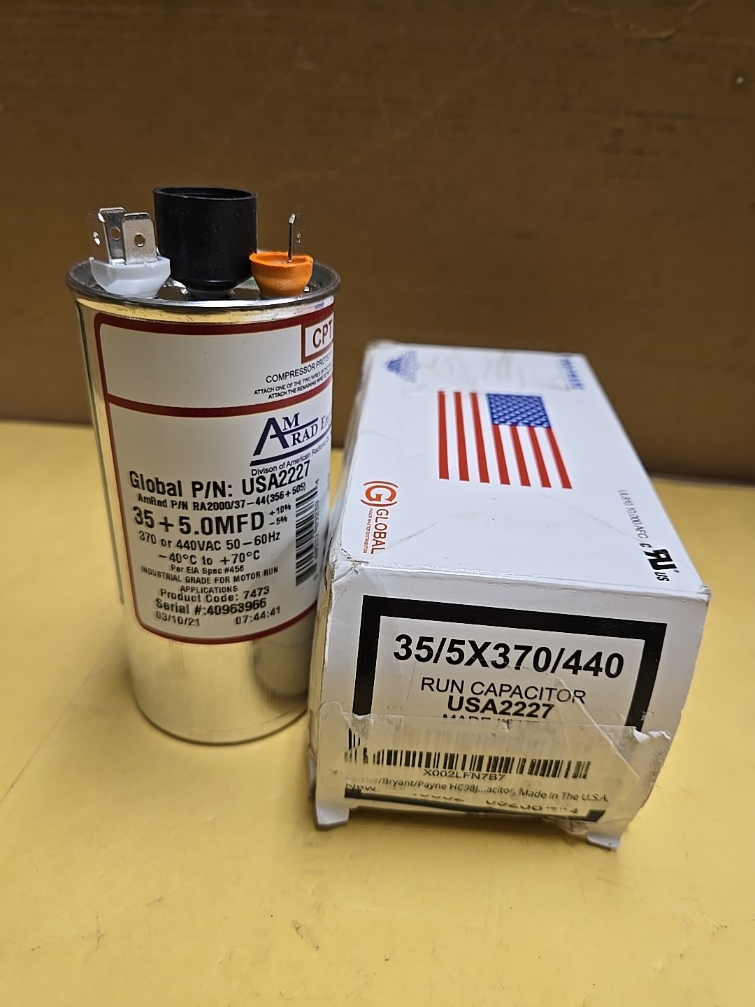 AmRad USA2227 Run Capacitor 35 + 5 uf MFD 370 / 440 Volt Made in USA