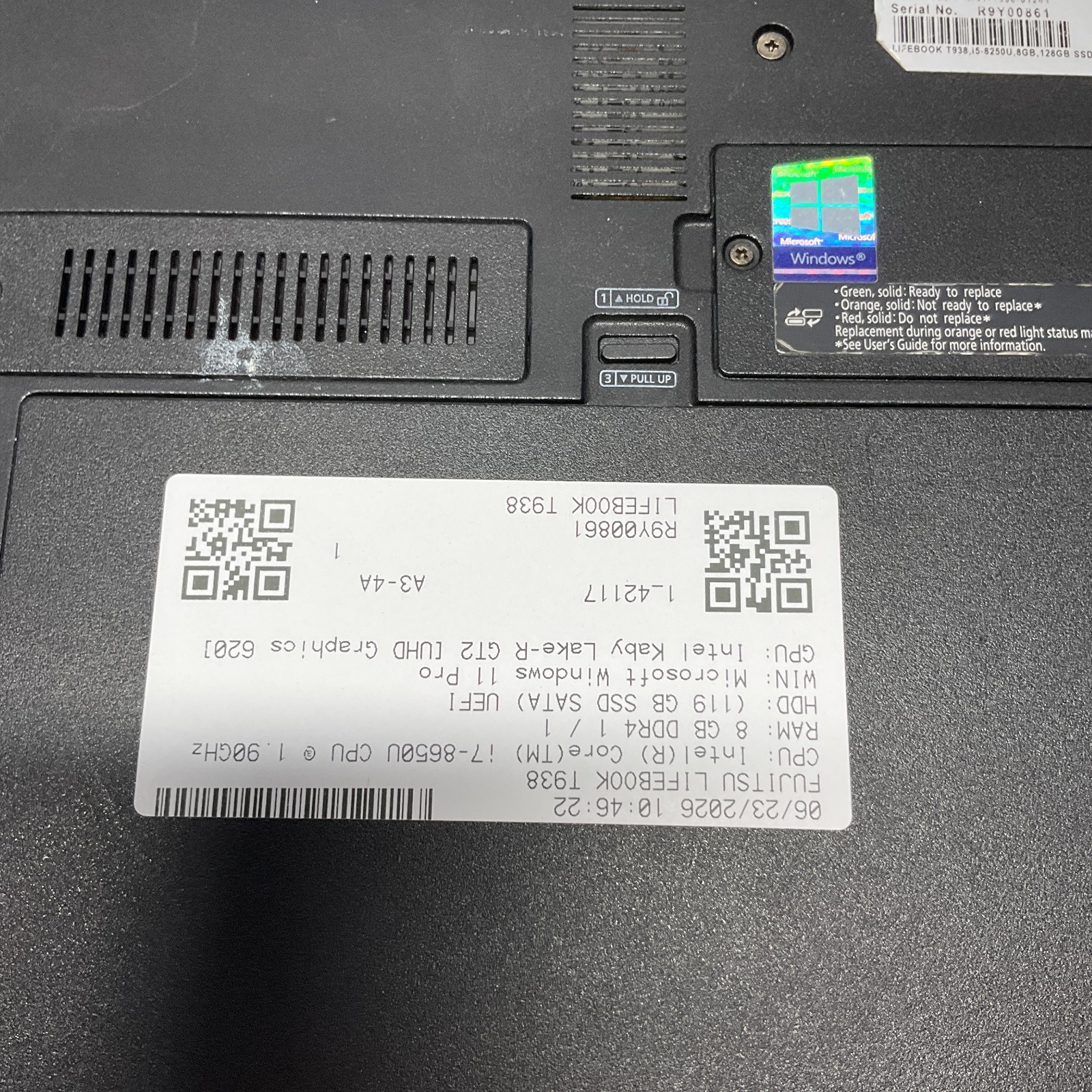 Fujitsu Lifebook T938 Laptop Intel Core i7-8650U @ 1.90 GHz 8GB 128GB SSD Win 11