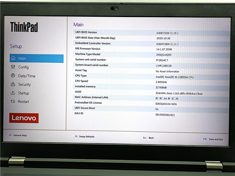 Lenovo ThinkPad P17 Gen 1 Laptop Xeon W10855M 2.8GHz 32GB 1TB Win10 COA Grade C
