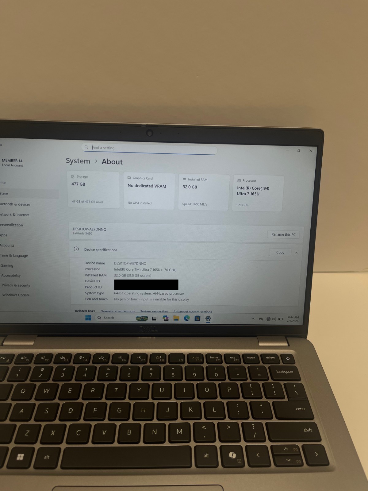 Dell Latitude 5450 14″ Intel Core Ultra 7 165U 32GB RAM 512GB SSD Laptop