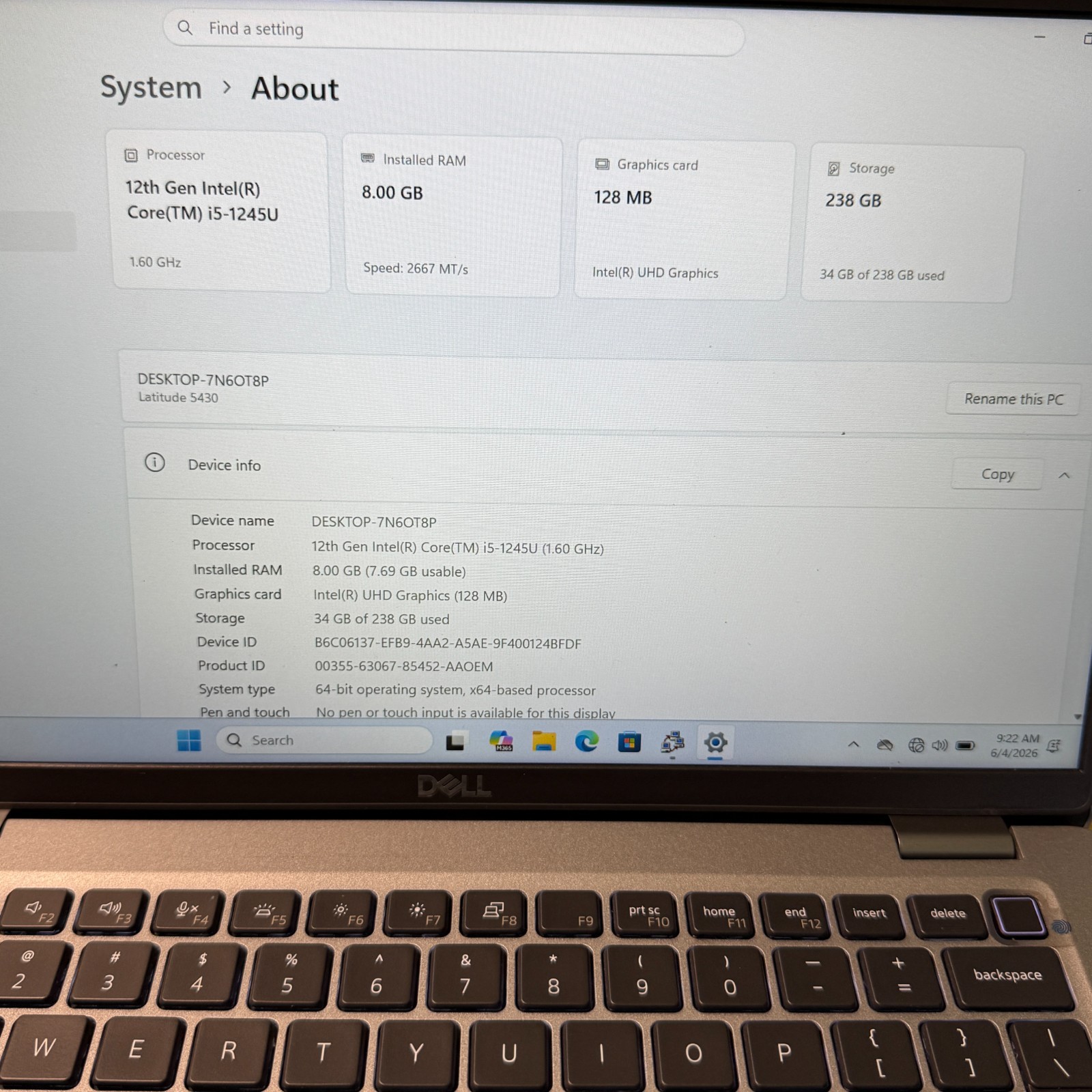 Dell Latitude 5430 14″ Laptop i5-1235U 8GB RAM 256GB SSD Windows 11 Pro