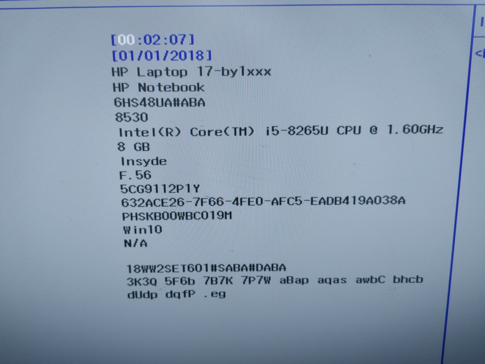 HP 17-by1xxx Core i5-8265U@ 1.60GHz, NO RAM ,NO HD( Selling Motherboard)