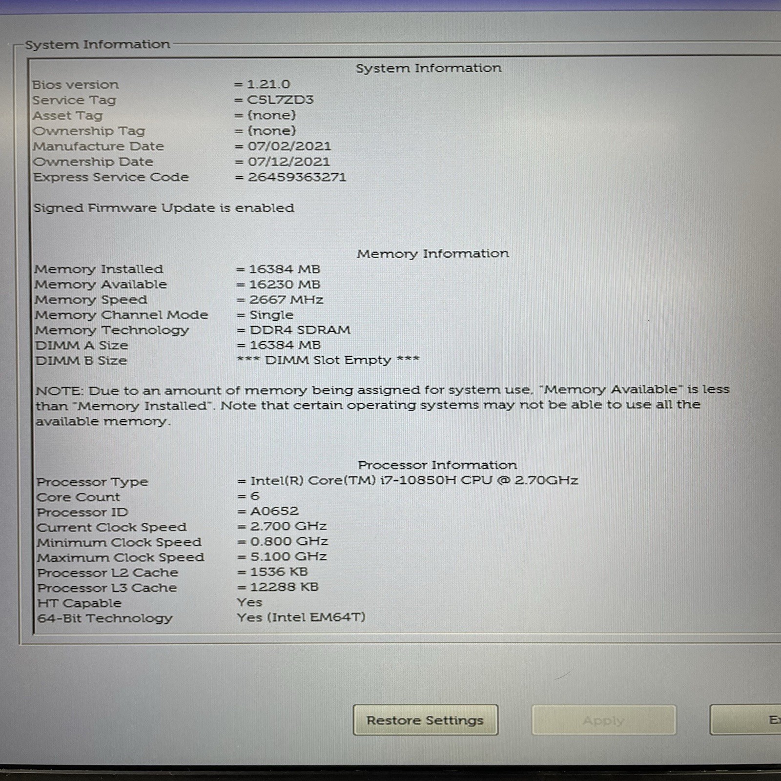 Dell Precision 3551 15.6″ i7-10850H 2.70 GHz 16 GB RAM No SSD/OS/AC/Batt – READ