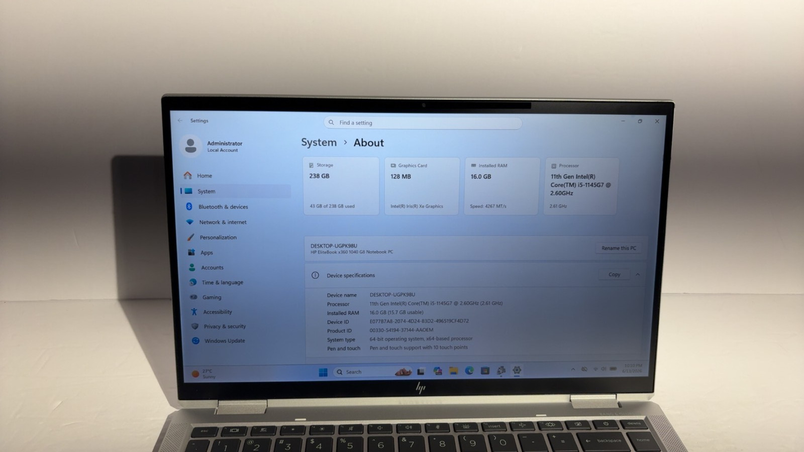 HP EliteBook x360 1040 G8 2-in-1 i5-1145G7 16GB 256GB SSD 14″ Touch Iris Xe
