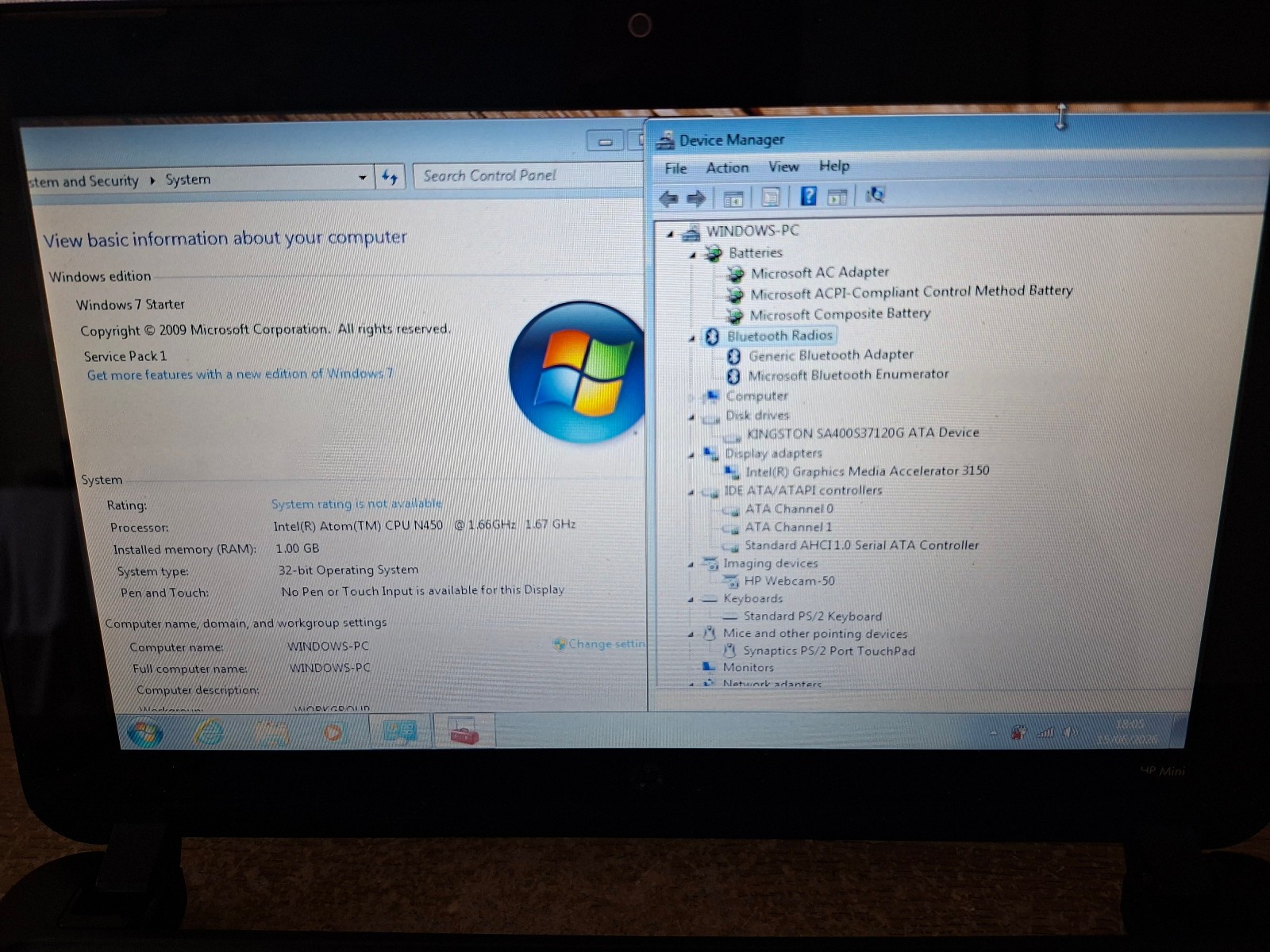 HP Mini 210-1000 Blue Netbook 10.1″ 1GB 120GB SSD Windows 7 Wi-Fi Bluetooth