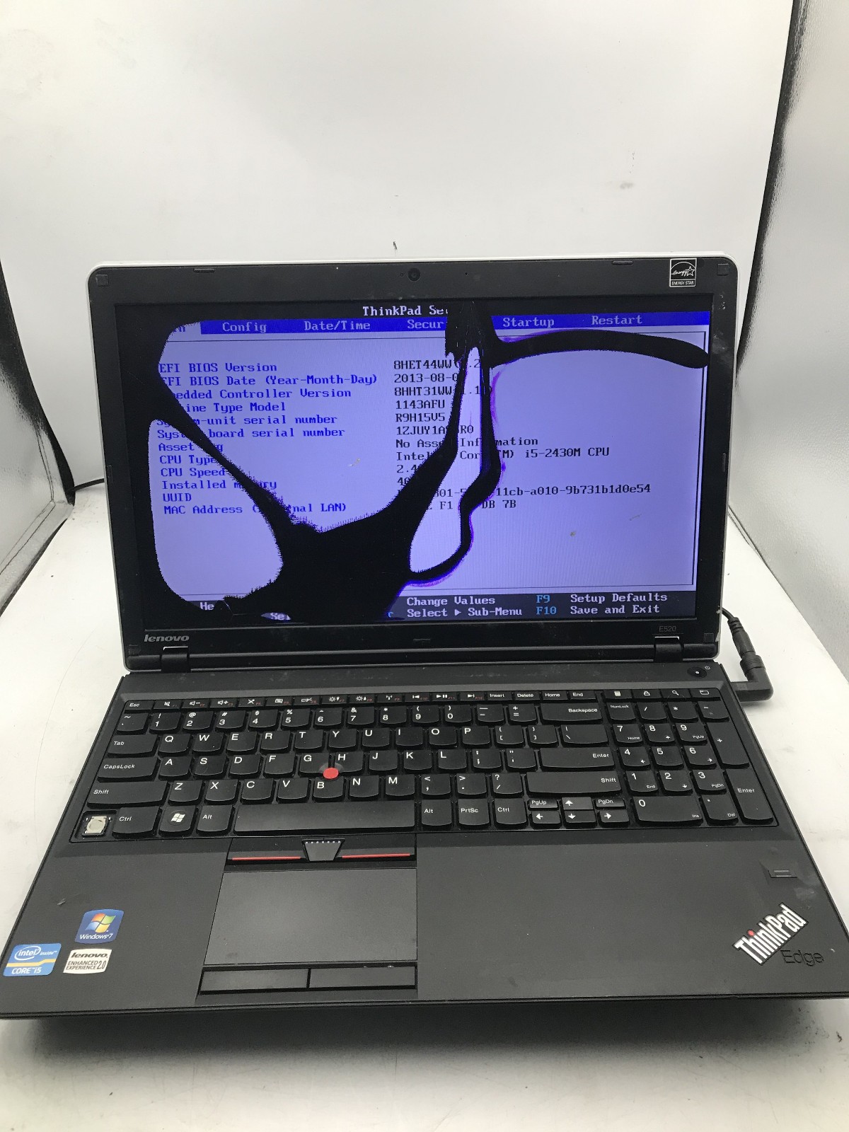 LENOVO THINKPAD E530 – BOOTS TO BIOS/BAD LCD – INTEL I5 2430M – NO RAM -READ- BB