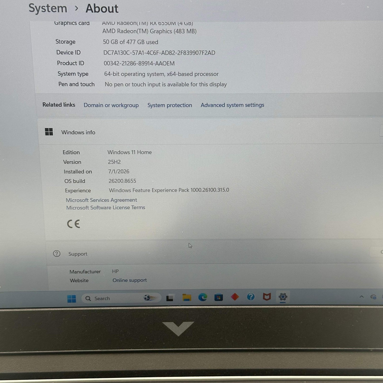 HP 15-fb2063dx 15.6″ Ryzen 5 7535HS 8GB 512GB SSD RX 6550M Laptop